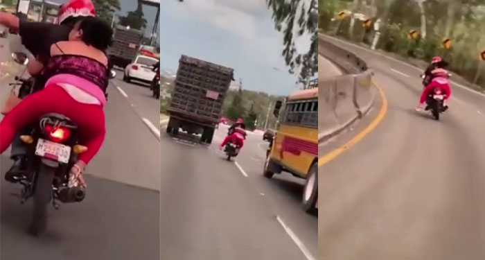 Pareja a punto de salir volando de la motocicleta por ir en estado de ebriedad (Video)