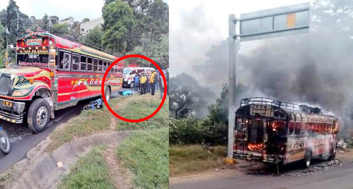 Pobladores enardecidos queman bus extraurbano involucrado en un accidente (Video)