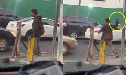 Momento en que hombre con problemas mentales lanza piedras a vehículos en la zona 10 (Video)
