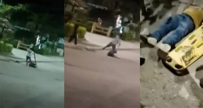 Momento en que adolescente mata a su padre con un palo en la vía pública (Video)