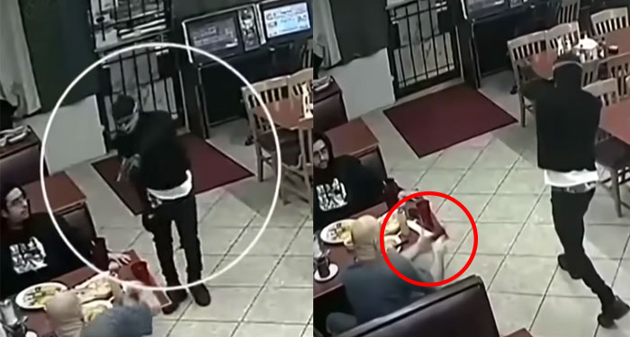 Momento en que cliente mata a un asaltante dentro de una venta de comida (Video)