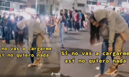 Mujer carga a su novio en estado de ebriedad para llevarlo a casa y se vuelve viral (Video)