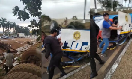 Aparatoso accidente en Escuintla donde un cabezal y patrulla involucrados (Video)