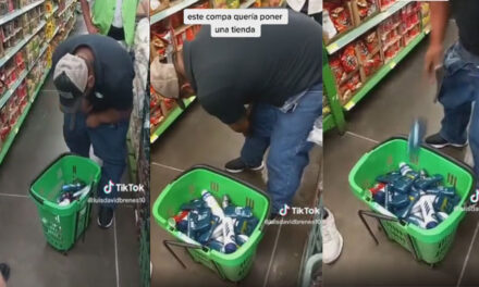 Hombre es descubierto robando varias cosas de una despensa (Video)
