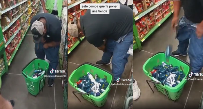 Hombre es descubierto robando varias cosas de una despensa (Video)