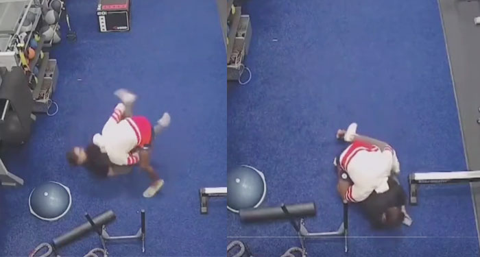 Momento en que un hombre pretendía violar a una joven dentro de un gimnasio (Video)