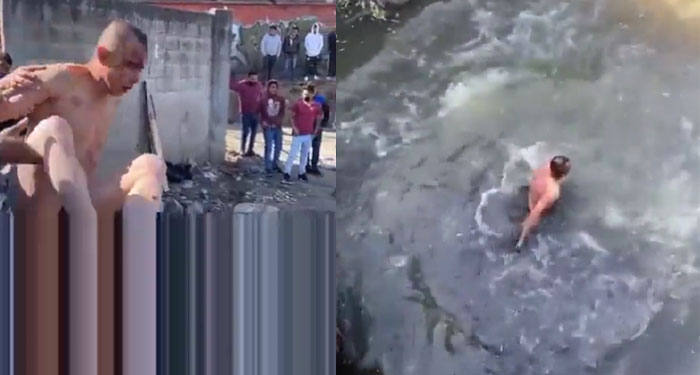 Ladrón es vapuleado por pobladores y luego lo lanzan sin ropa a canal de aguas negras (Video)
