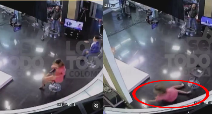 Momento en que presentadora se desploma en medio de un programa en vivo (Video)