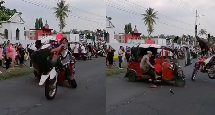 Homenaje en funeral casi termina en nueva tragedia de una moto (Video)