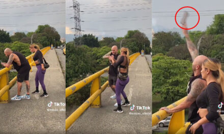 Hombre tirar el celular al río para que su pareja no descubra los mensajes de su amante (Video)