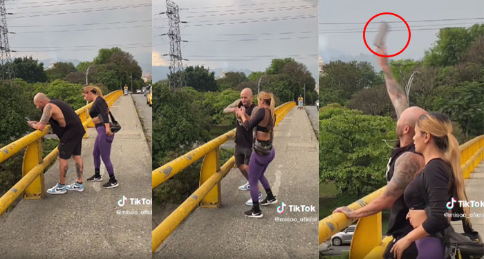 Hombre tirar el celular al río para que su pareja no descubra los mensajes de su amante (Video)