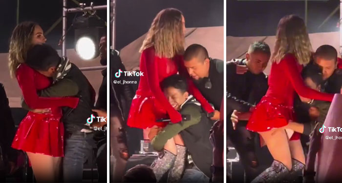 Belinda se pronuncia luego que un fan se subió al escenario y quiso tocarle las piernas (Video)