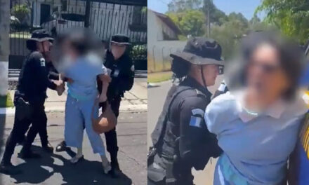 Momento en que mujer patea a agentes de la PNC cuando iba a ser desalojada en zona 15 (Video)