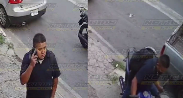 Momento en que delincuentes no logran arrancar una motocicleta y se la llevan empujando (Video)