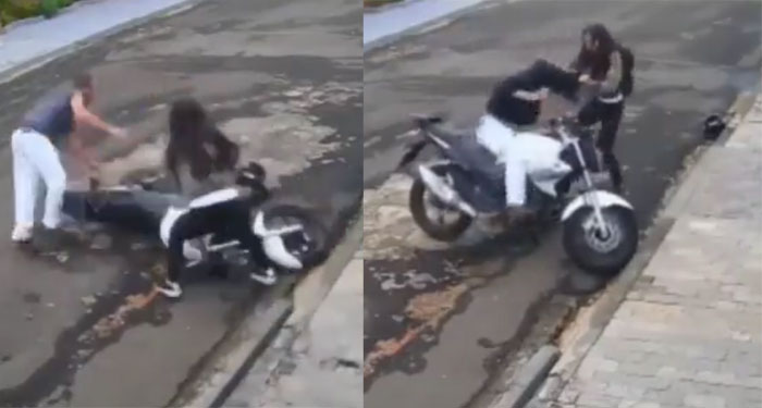 Mujer se agarra a golpes con un ladrón para que no se llevara su motocicleta (Video)
