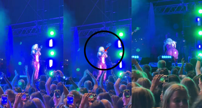 Momento en que cantante es golpeada con un celular y se desploma del golpe (Video)