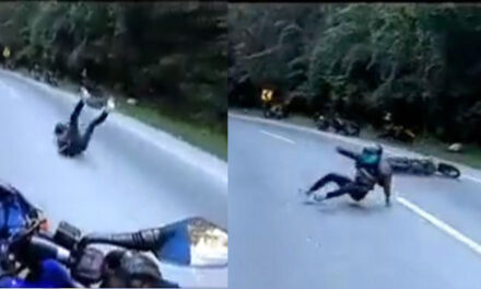 Momento en que motorista se accidenta al ir demasiado rápido en la cinta asfáltica (Video)