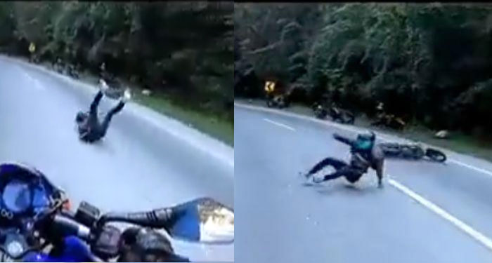Momento en que motorista se accidenta al ir demasiado rápido en la cinta asfáltica (Video)