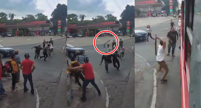 Conductores y ayudante se van a los golpes con machete por pelear el pasaje (Video)