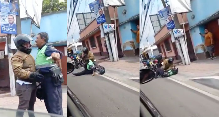 Momento exacto en que motorista golpea a una PMT por una supuesta multa (Video)