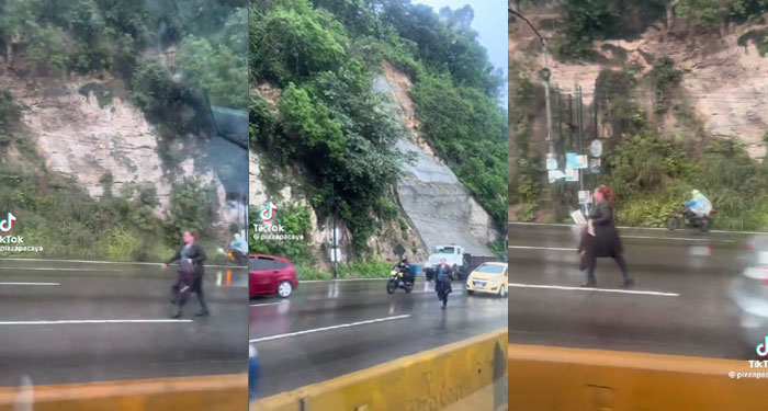 Mujer habría peleado con su novio por celos y fue captada caminando en pleno tránsito (Video)