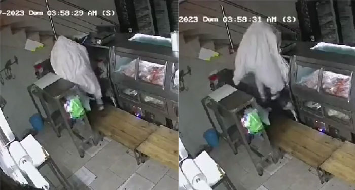 Ladrón se disfraza de fantasma para poder ingresar a robar en una carnicería (Video)