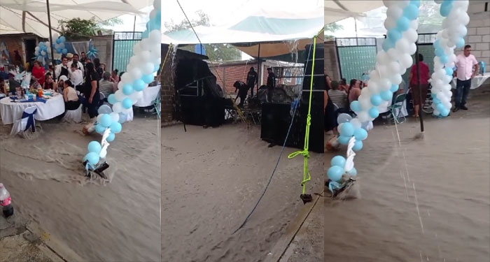 Fiesta de 15 años se inunda con las fuertes lluvias (Video)