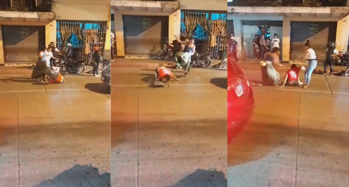 Momento en que un hombre es golpeado, supuestamente por sus dos amantes (Video)
