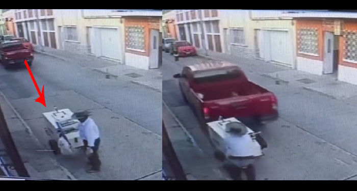 Cámara de seguridad captó el momento en que vehículo arrolla a vendedor de helados (Video)