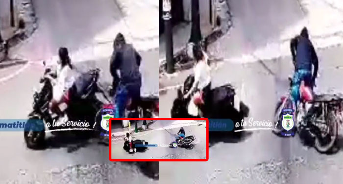 Momento en que motoristas salen volando al chocar de frente (Vídeo)