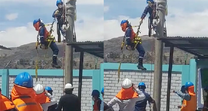 Empleado del INDE muere arriba de un poste al tocar un cable de alta tensión (Vídeo)