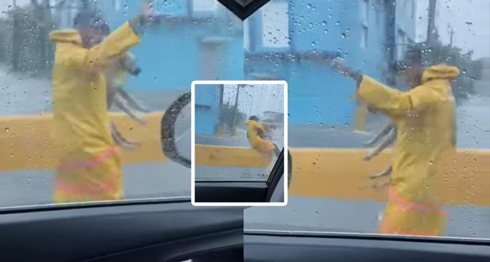 Momento en que Policía detiene el tráfico para rescatar a un perrito (VÍDEO)