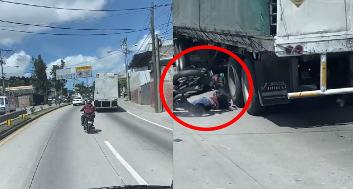 Graban momento en que motorista es impactado por un camión (Video)