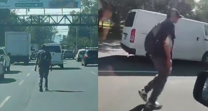 Hombre es grabado “DEAMBULANDO” En el tráfico de Trébol (Video)