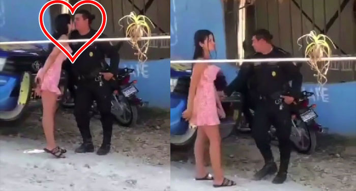 Momento exacto en que agente de la PNC es captado besando a un menor de edad (Video)