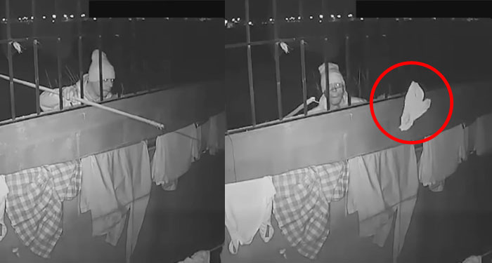 Momento en que hombre se roba los calzones de su vecina en horas de la madrugada (Video)