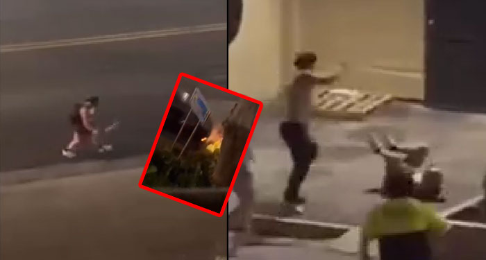 Hombre que amenazaba a peatones con un machete es arrollado por un carro (Vídeo)