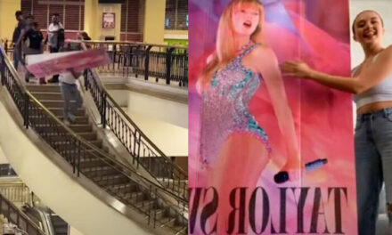 Joven se vuelve viral por robar cartel de Taylor Swift para sorprender a su novia (Vídeo)