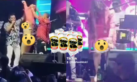 Momento en que mujer se quita la ropa en pleno concierto por una caja de cervezas (Vídeo)
