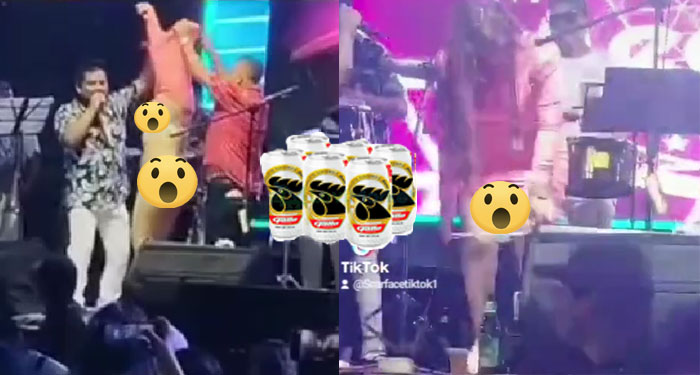 Momento en que mujer se quita la ropa en pleno concierto por una caja de cervezas (Vídeo)
