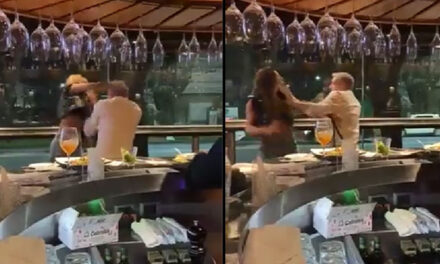 Le contaron que su ex estaba con otra y fue a golpearlo al restaurante (Vídeo)