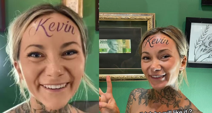 Se tatuó el nombre de su novio en la frente y a pocos meses terminaron (Vídeo)